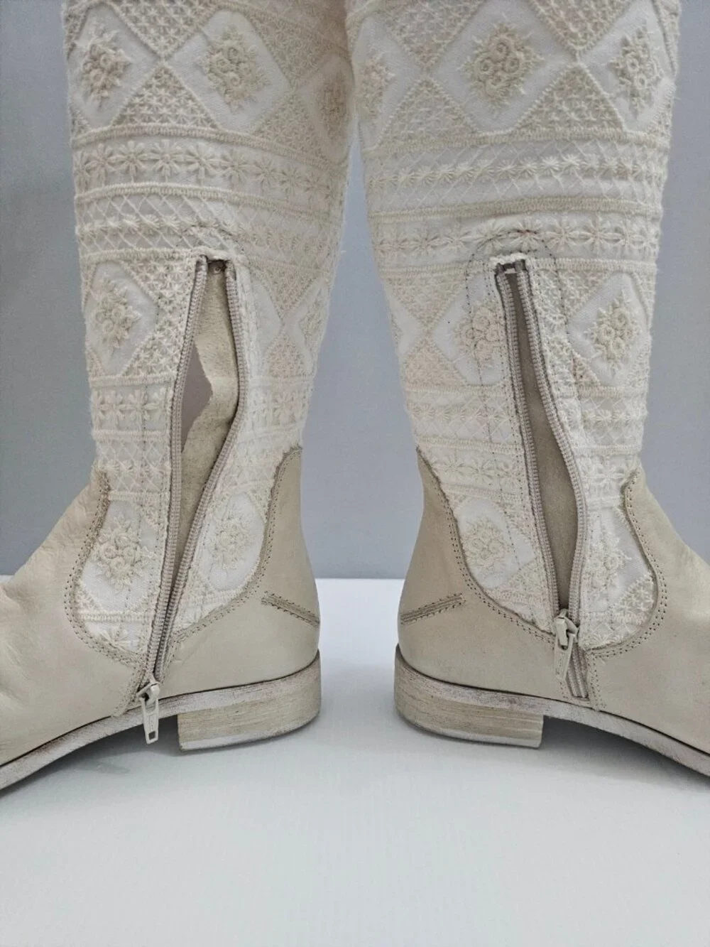 Free People Bren Knee High Boot Womens EU 36 Cream Embroidered Boho Slouchy